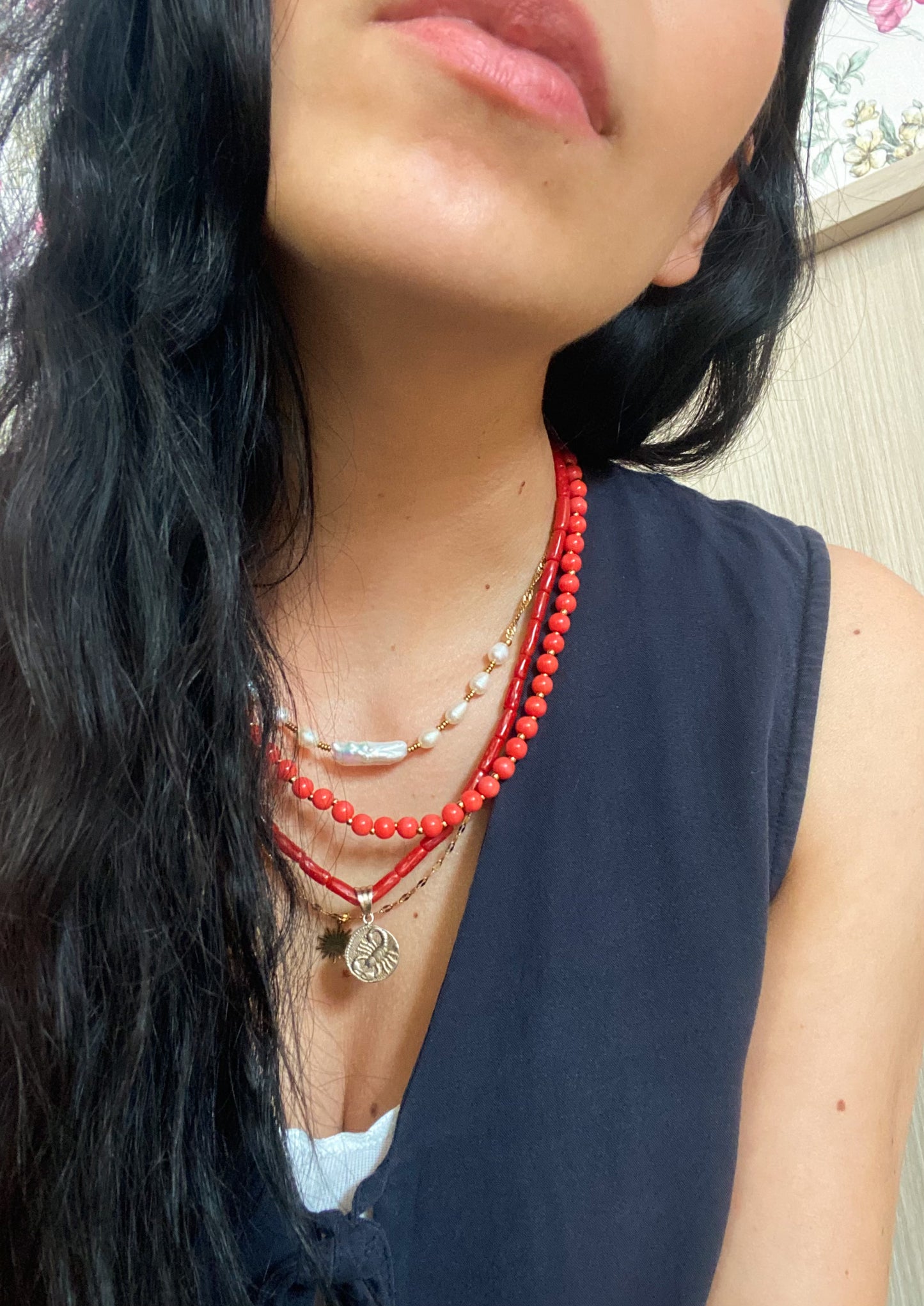 Collana perle color corallo