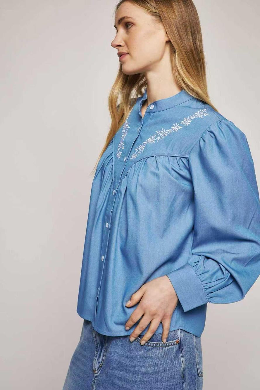 Camicia denim con ricami