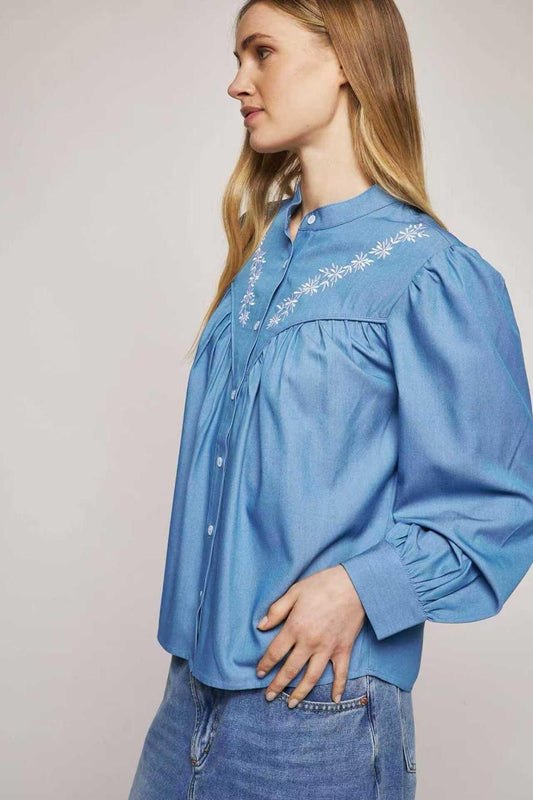 Camicia denim con ricami