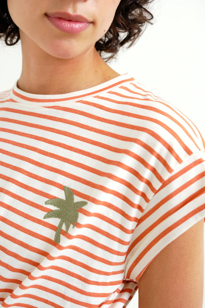 T-shirt a righe con ricamo